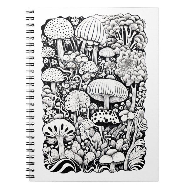 Caderno Espiral Desenho da linha do cogumelo Pequeno (Frente)