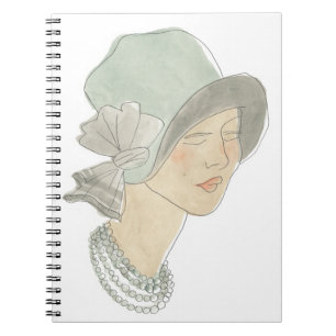 Caderno Espiral Desenho da Moda Flapper - Mulher com chapéu