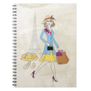 Caderno Espiral Desenho da mulher na compra de Paris