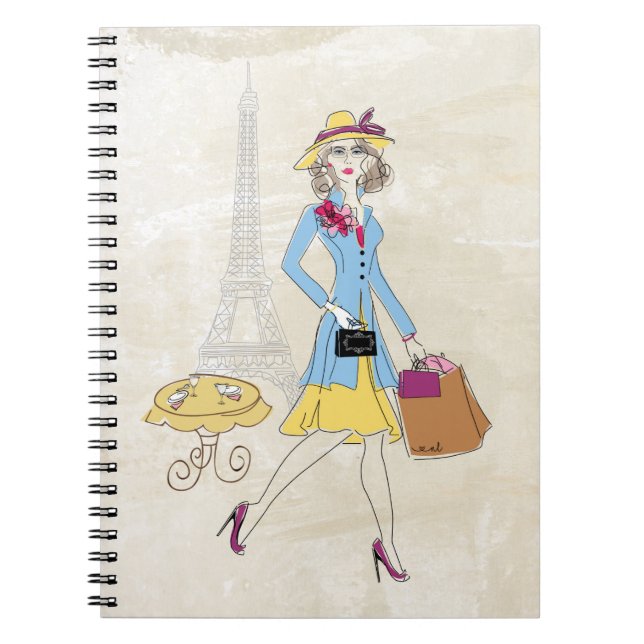 Caderno Espiral Desenho da mulher na compra de Paris (Frente)
