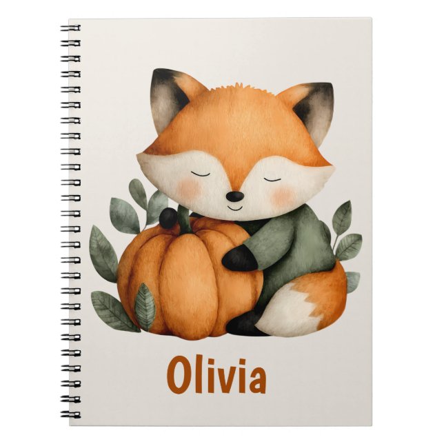 Caderno Espiral Desenho de Abóbora da Raposa Personalizado para o  (Frente)