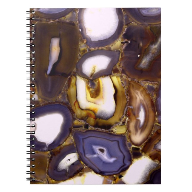 Caderno Espiral desenho de Ágata Marrom Roxo Branco (Frente)