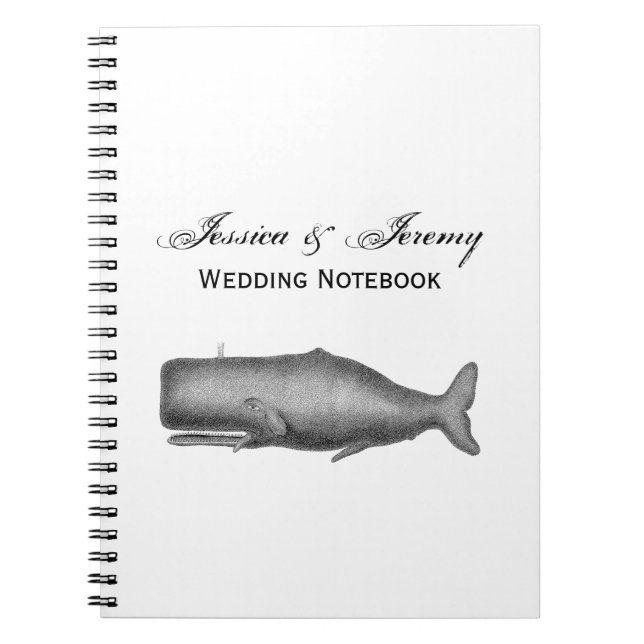 Caderno Espiral Desenho de Baleia do Século XIX Antigo (Frente)