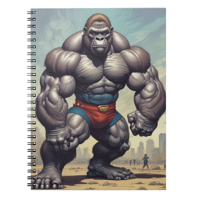 Caderno Espiral Desenho de Cartoons de Pop de Gorilla Bodybuilder (Frente)