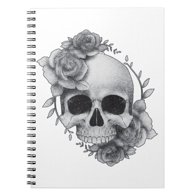 Caderno Espiral Desenho de Caveira e Rosas (Frente)