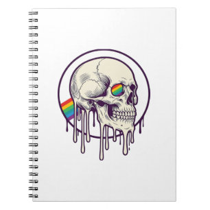 Caderno Espiral Desenho de crânio pingando arco-íris com gravação