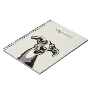 Caderno Espiral Desenho de Galgo preto e branco e cinza