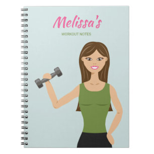 Caderno Espiral Desenho de garota fitness fofa fazendo anotações d