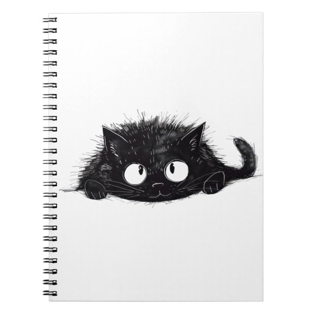 Caderno Espiral Desenho de Gato Preto Cinto (Frente)