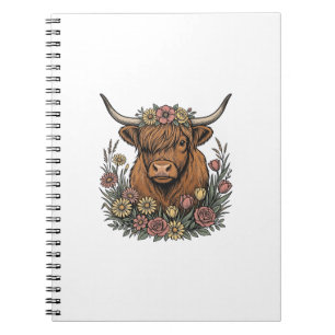 Caderno Espiral Desenho de gravura vintage de vaca das Terras Alta