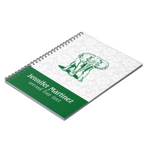 Caderno Espiral Desenho de Linha de Elefante Verde Caçador de Cuta