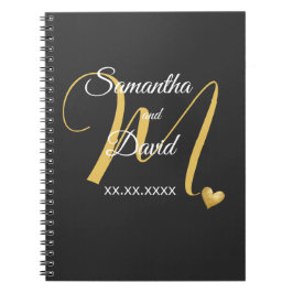 Caderno Espiral Desenho de Monograma de Casamento com Nomes e Data