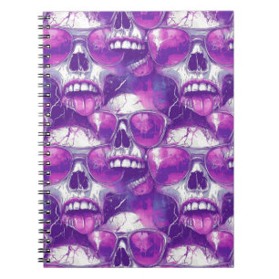 Caderno Espiral Desenho de padrão de caveira com óculos de sol rox