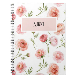 Caderno Espiral desenho de padrão floral de ranúnculo