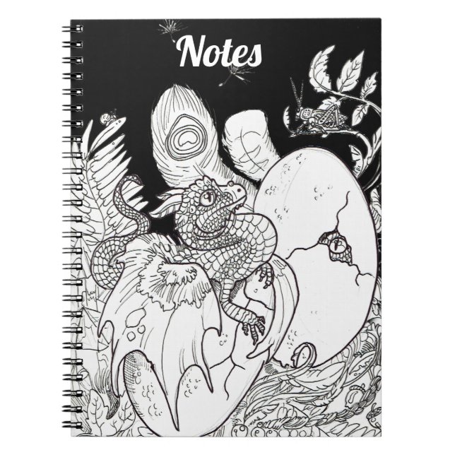 Caderno Espiral Desenho de tinta da arte da linha Dragon (Frente)