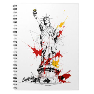 Caderno Espiral Desenho de Tinta da Estátua Rebelde Liberdade