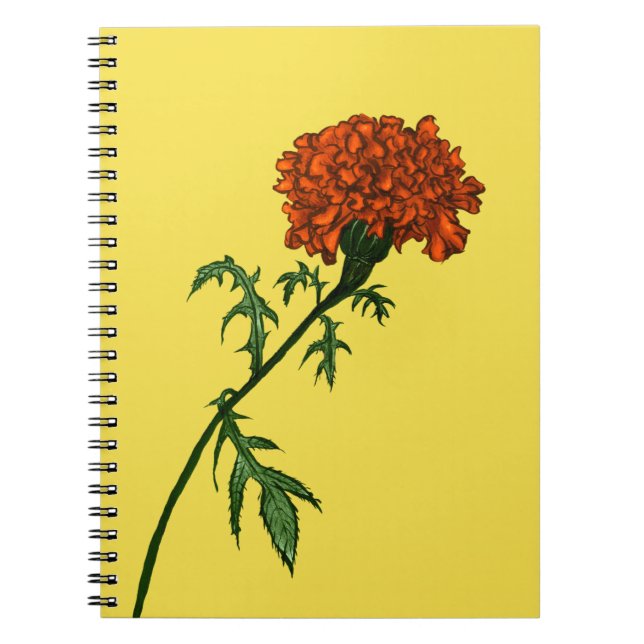 Caderno Espiral Desenho de Tinta da Flor Marigold Francês (Frente)