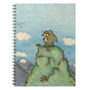 Caderno Espiral Desenho de yak de desenho animado no topo da monta