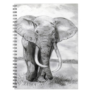 Caderno Espiral desenho do elefante africano no design do lápis