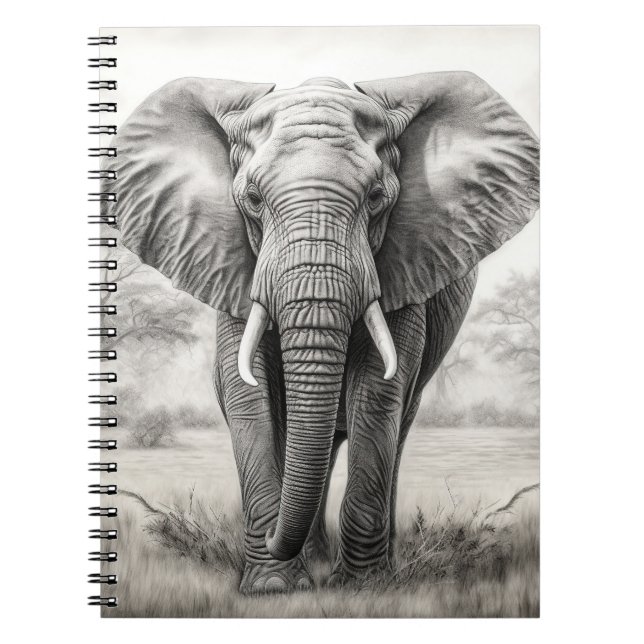 Caderno Espiral Desenho do Lápis de Elefante Africano (Frente)