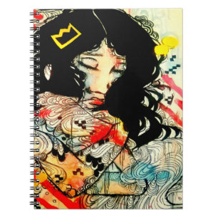 Caderno Espiral Desenho emocional do retrato da arte da aguarela e