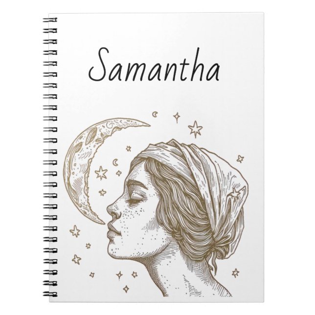 Caderno Espiral Desenho feminino e lua (Frente)