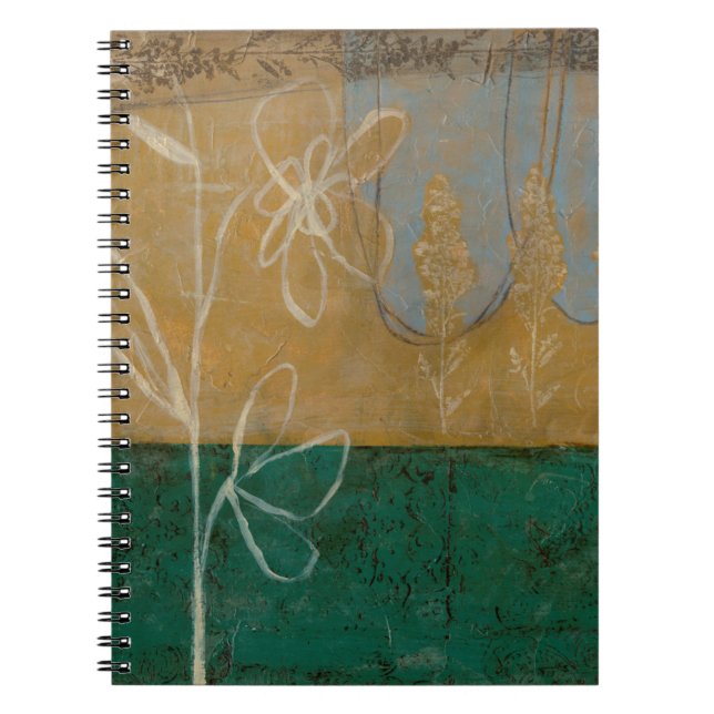 Caderno Espiral Desenho Floral com flor selvagem e plantas (Frente)