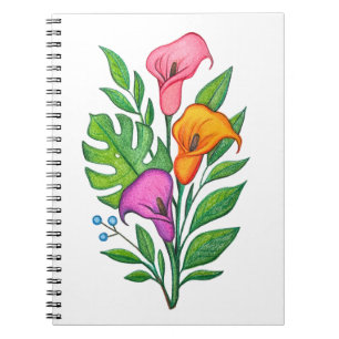 Caderno Espiral Desenho Floral de Copos-de-Leite a Lápis de Cor