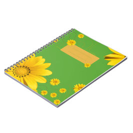 Caderno Espiral Desenho Floral de Margarida Amarela em fundo verde
