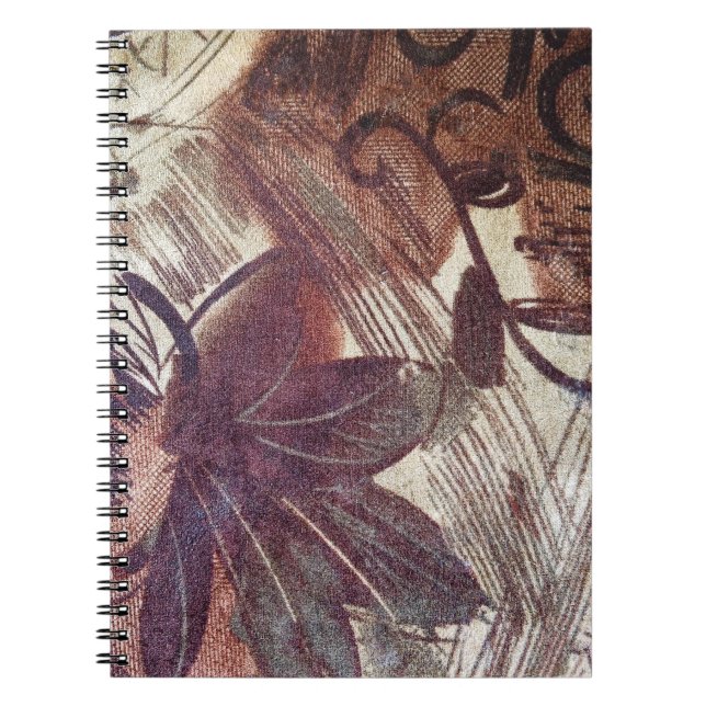 Caderno Espiral Desenho Floral Marrom Abstrato 1 (Frente)