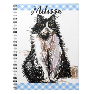 Caderno Espiral Desenho Fofo de Gato Tuxedo Gatos Preto e Branco G