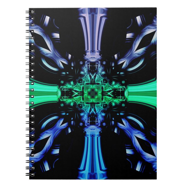 Caderno Espiral Desenho Fractal de Plasma Elétrico Futurista (Frente)