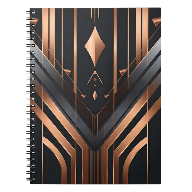 Caderno Espiral Desenho Geométrico em Cobre e Prata Art Déco (Frente)