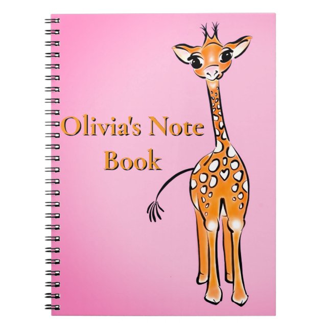 Caderno Espiral Desenho girafa bonito, animais safari personalizam (Frente)