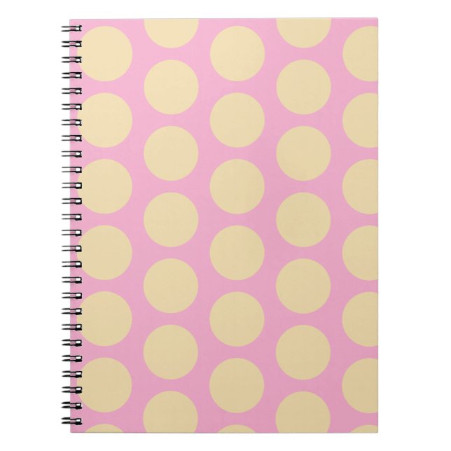 Caderno Espiral Desenho Retro de Bolinhas Rosa e Amarelo  (Frente)