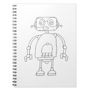 Caderno Espiral Desenho Simples de Robô Inteligente Desenhado À