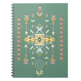 Caderno Espiral Desenho tribal amarelo e verde