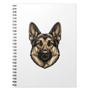 Caderno Espiral Desenho Vetorial de Cão Pastor Gravura Antiga_1