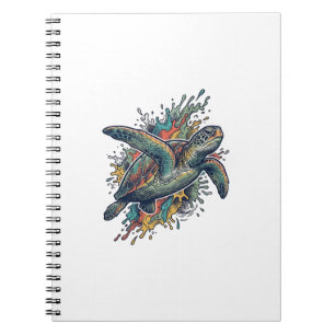 Caderno Espiral Desenho Vetorial de Tartaruga Marinha Splash de Gr