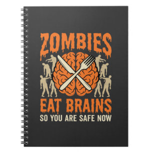 Caderno Espiral Desenho Vetorial de Zumbi Engraçado Comendo Cérebr