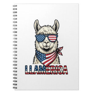 Caderno Espiral Desenho Vetorial Vintage de Llama Patriótico Llame