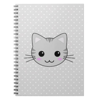 Caderno Espiral Desenhos animados cinzentos bonitos do gato de