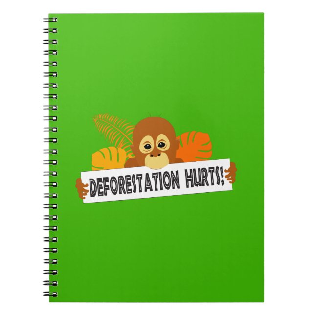 Caderno Espiral Desflorestação de conservação animal de Orangutan  (Frente)