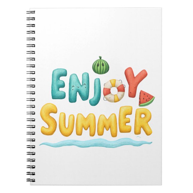 Caderno Espiral Desfrute da ilustração de texto de verão (Frente)