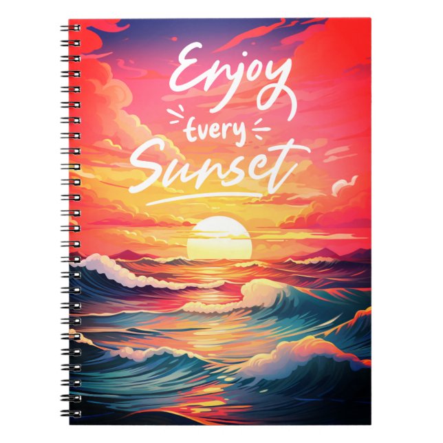 Caderno Espiral Desfrute de todos os notebooks para oceano sunset (Frente)