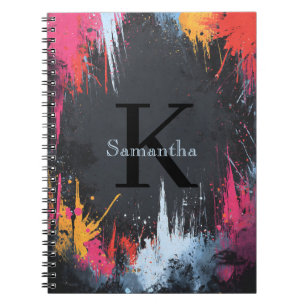 Caderno Espiral Design Abstrato com Cores Neon e Nome Personalizad