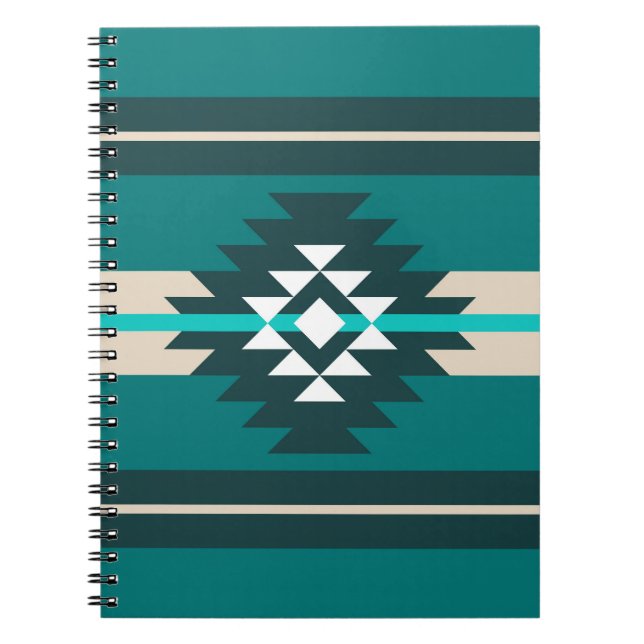 Caderno Espiral Design asteca de cor turquesa (Frente)