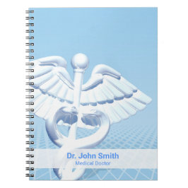 Caderno Espiral Design Azul Caduceu Branco Médico 3D