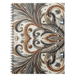 Caderno Espiral Design Barroco Glamoroso com Glitter e Pedras Gama