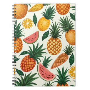 Caderno Espiral design com padrão de fruta tropical rico